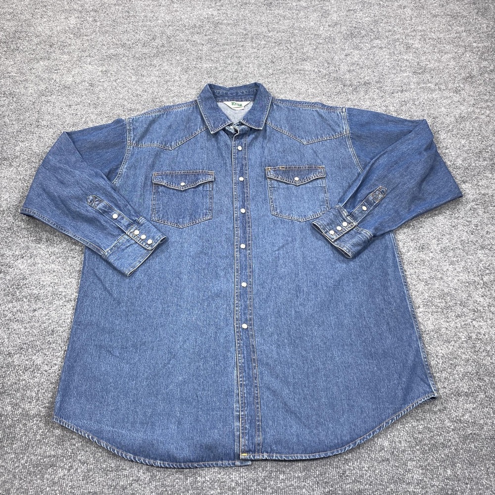 Key Shirt Mens Large Blue Denim Long Sleeve Button Up Snap Pockets Casual